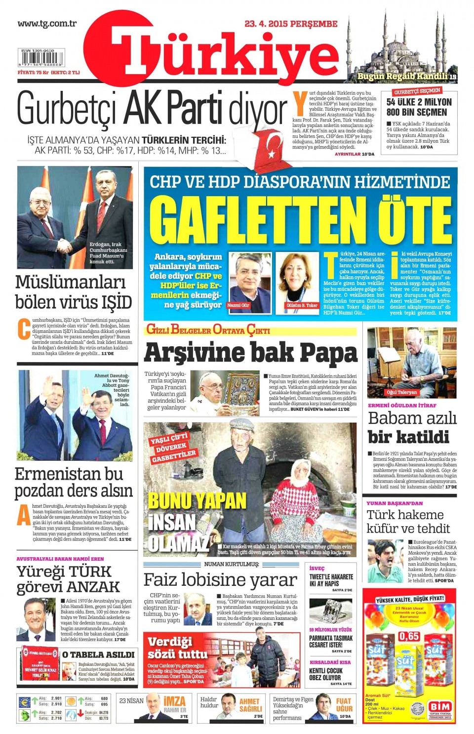 23 Nisan 2015 gazete manşetleri 14