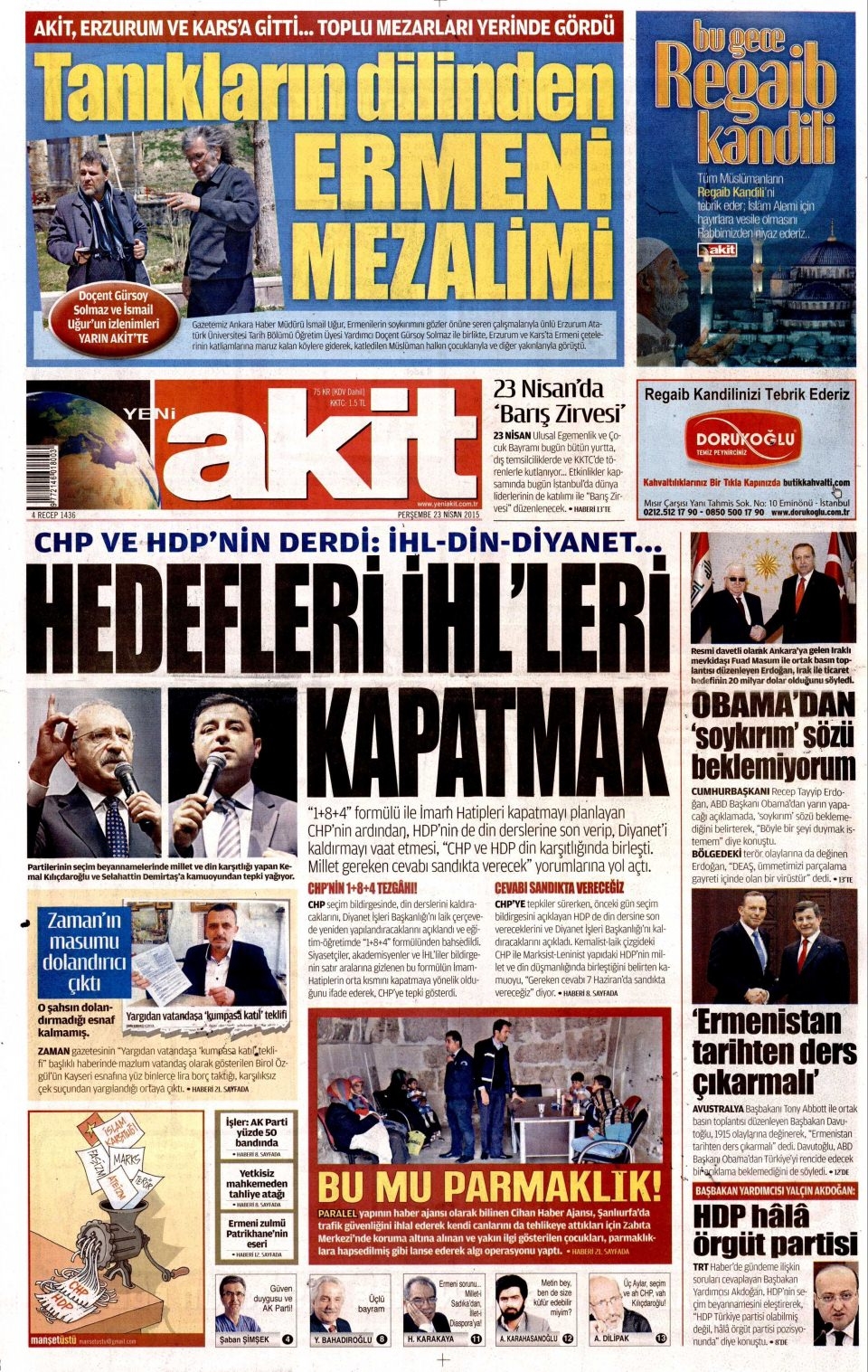 23 Nisan 2015 gazete manşetleri 15