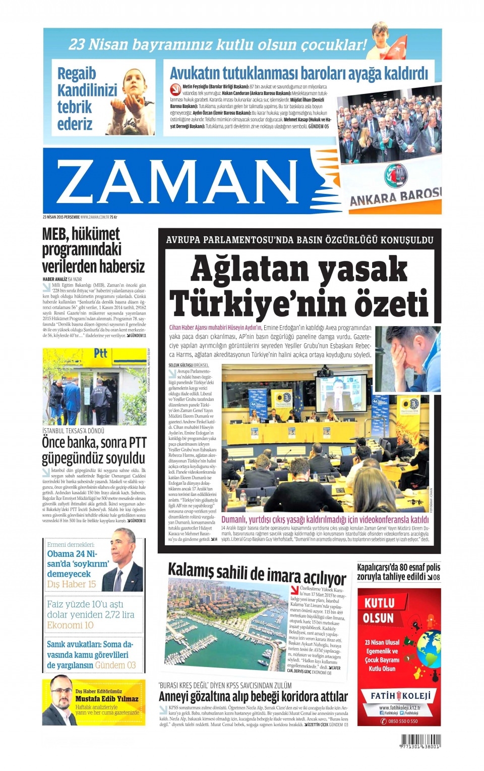23 Nisan 2015 gazete manşetleri 20