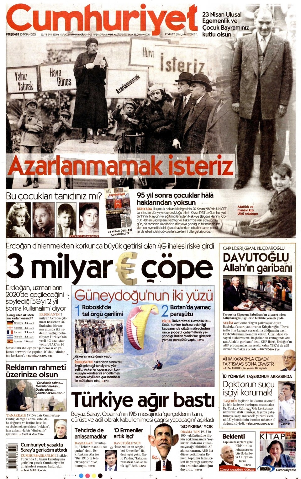 23 Nisan 2015 gazete manşetleri 24