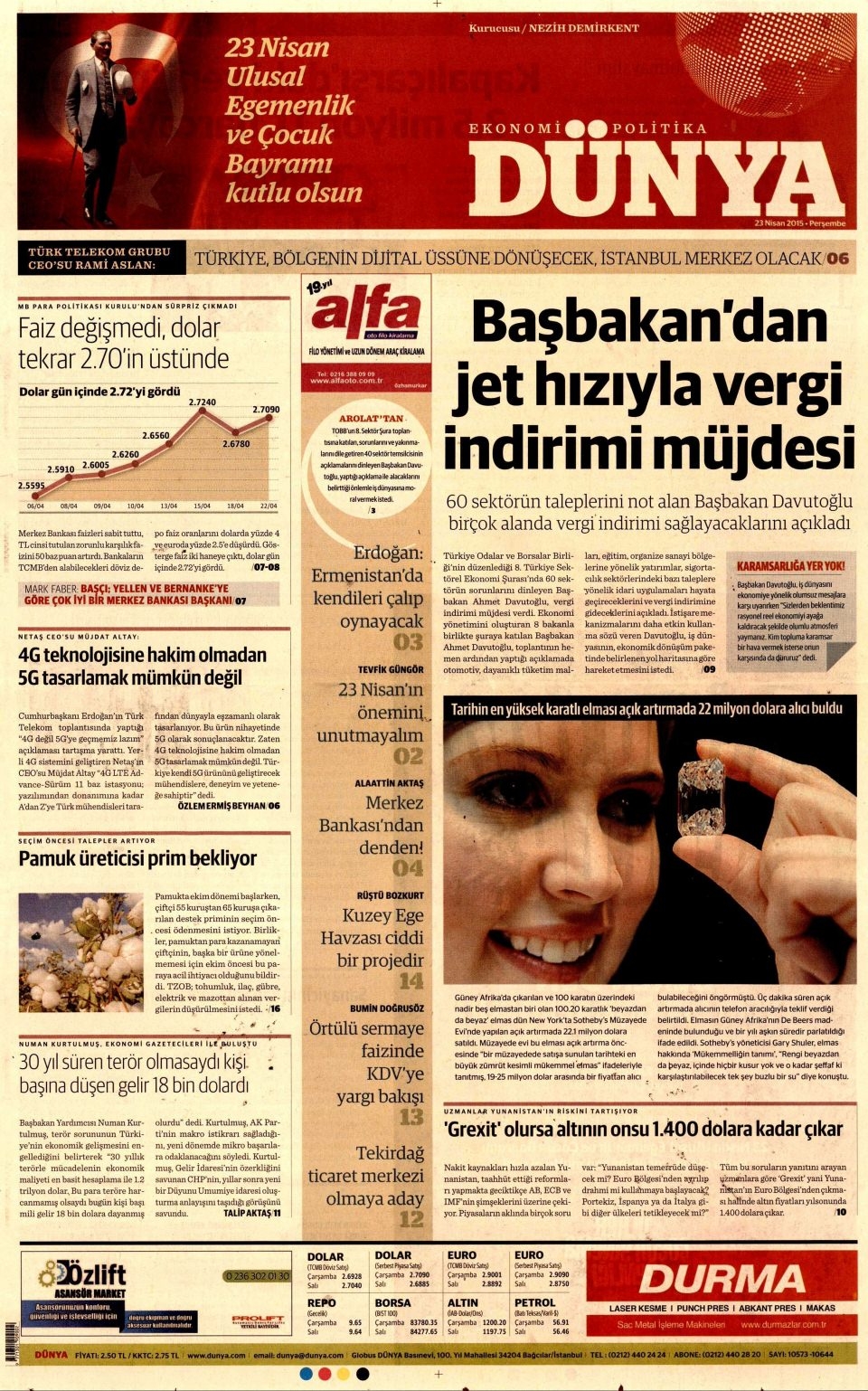 23 Nisan 2015 gazete manşetleri 25