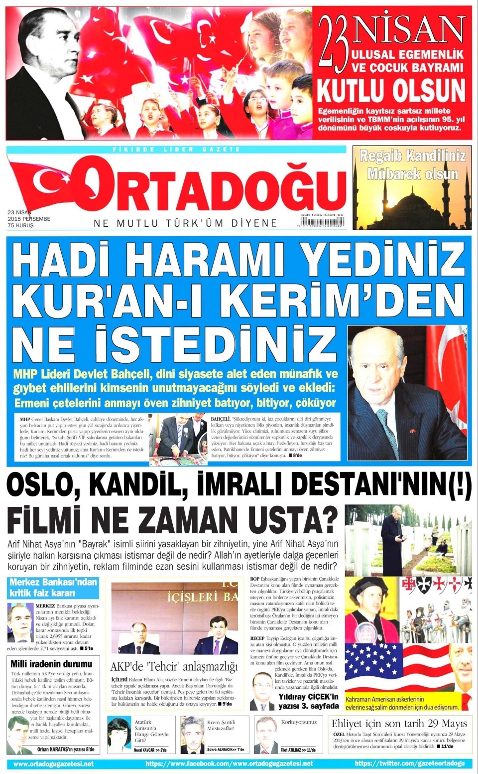 23 Nisan 2015 gazete manşetleri 8