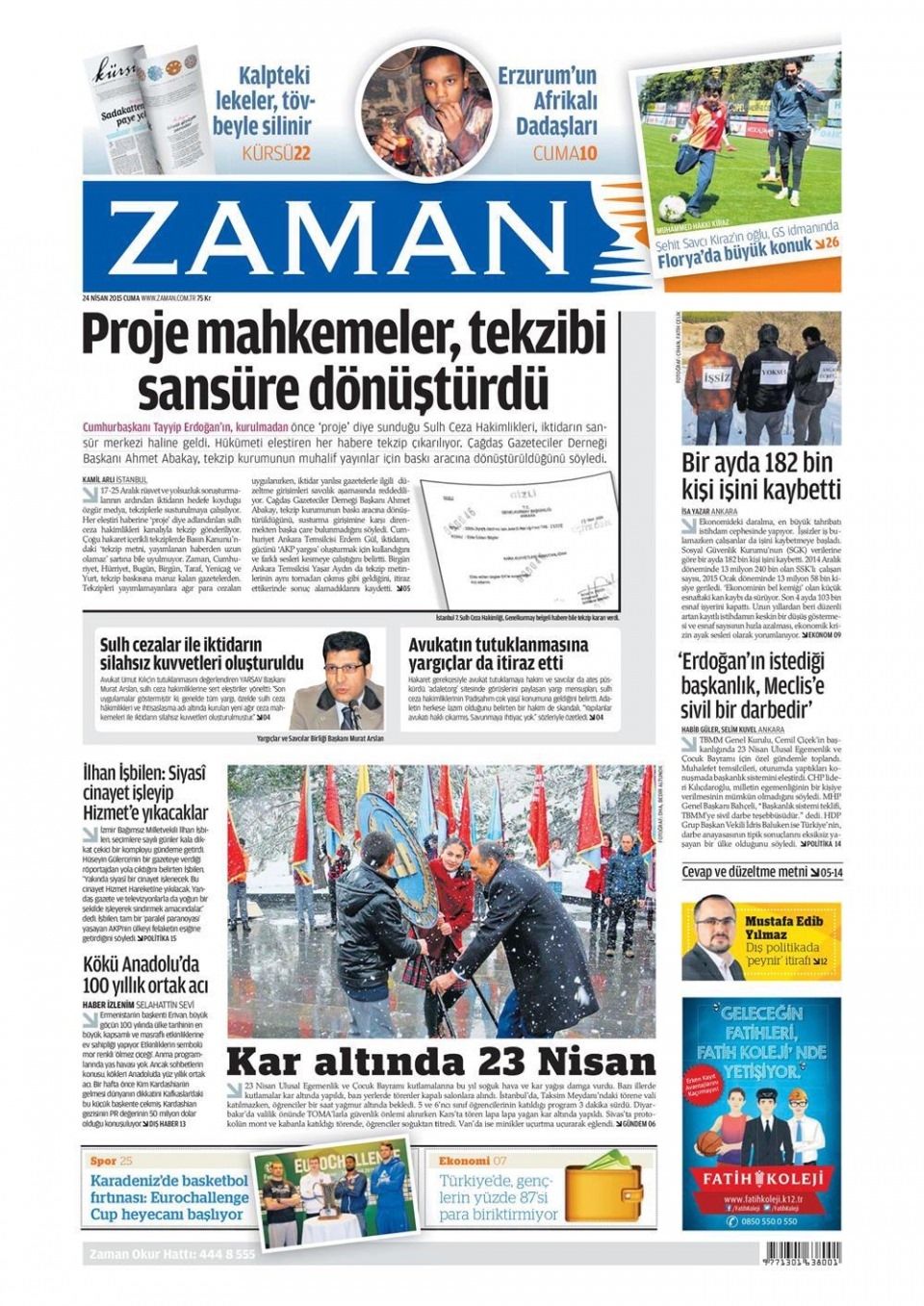 24 Nisan 2015 gazete manşetleri 22