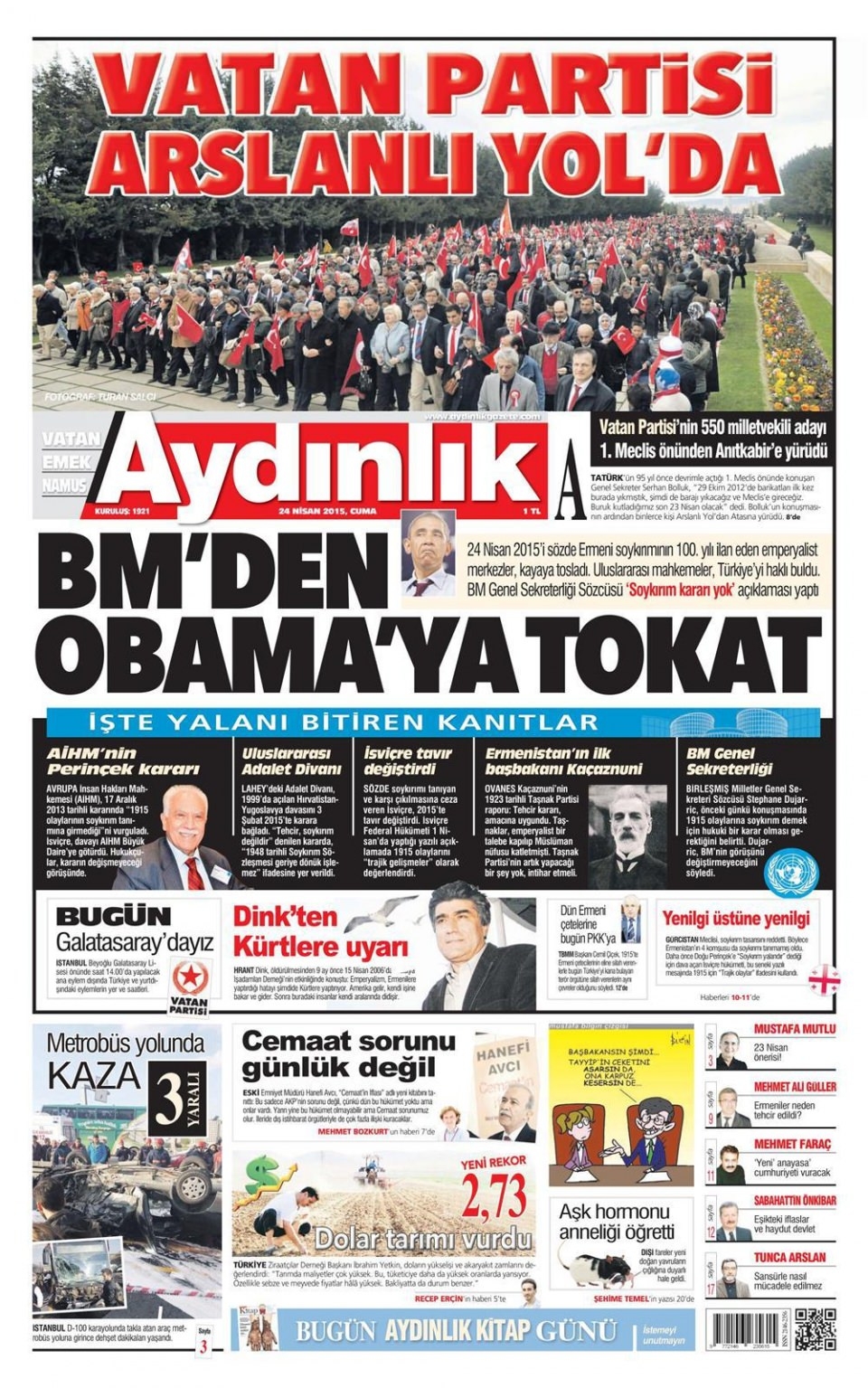 24 Nisan 2015 gazete manşetleri 26