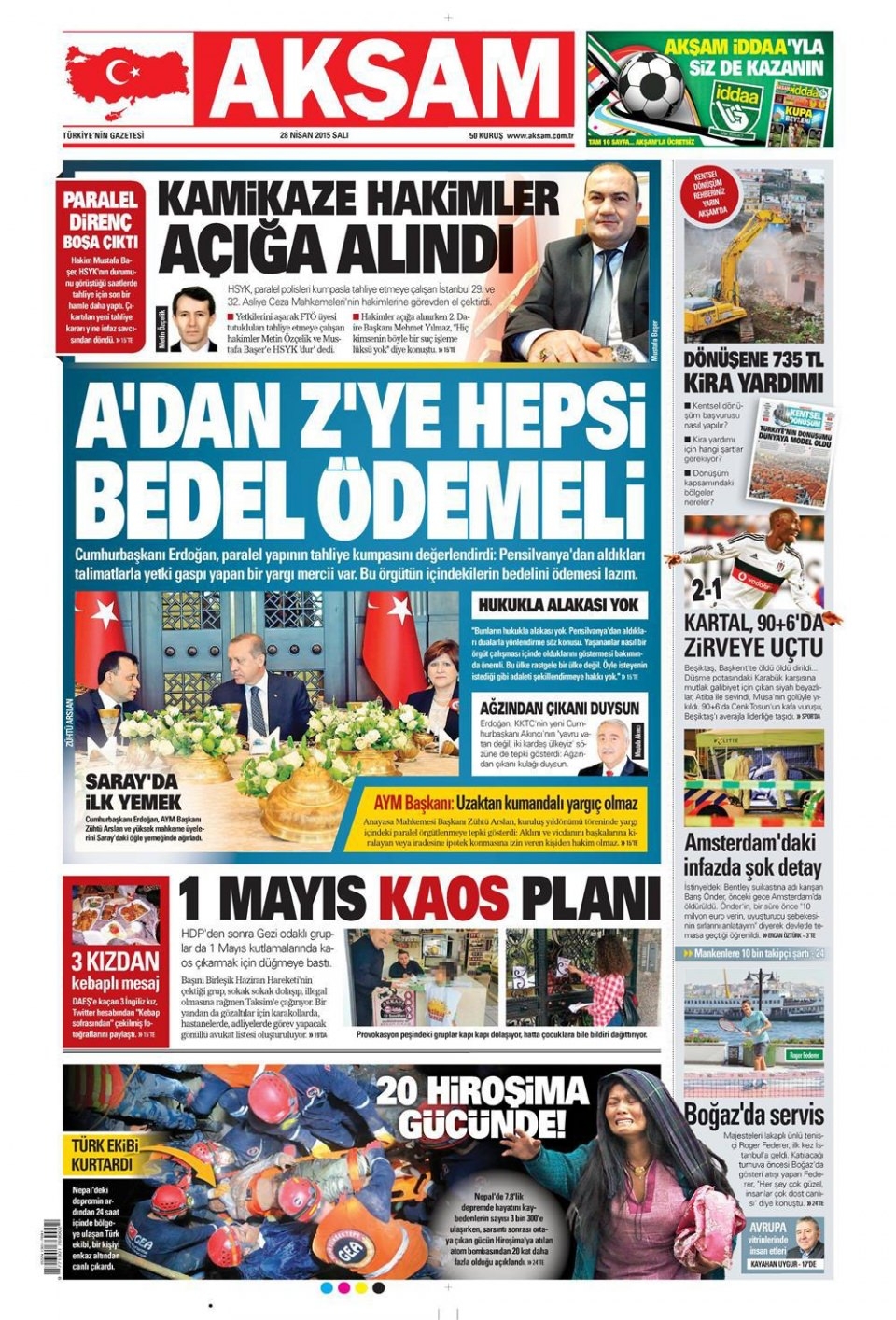 28 Nisan 2015 gazete manşetleri 1