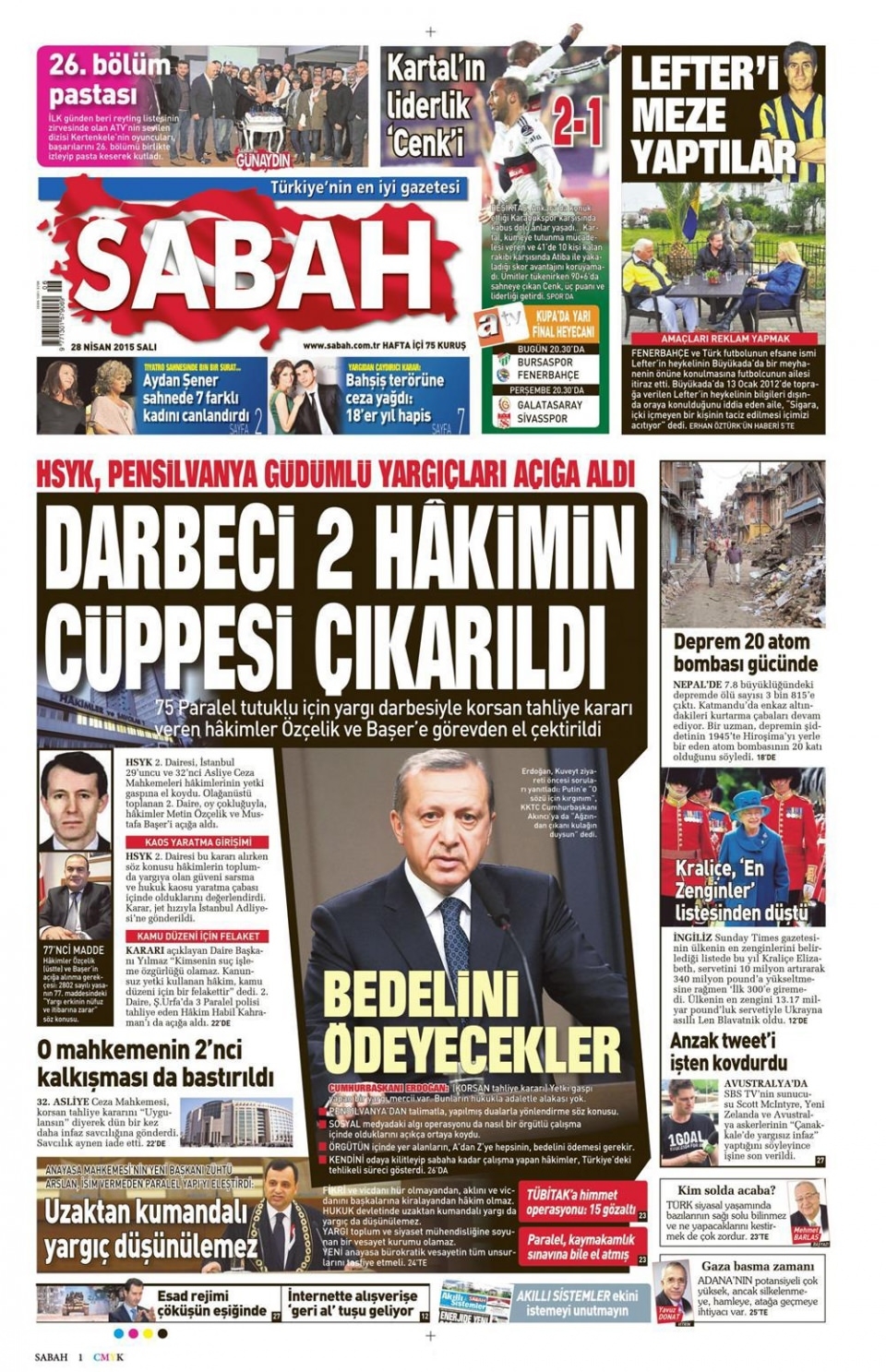 28 Nisan 2015 gazete manşetleri 12