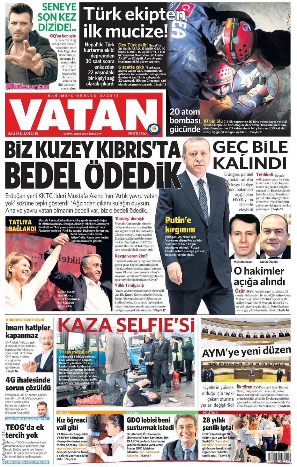 28 Nisan 2015 gazete manşetleri 19