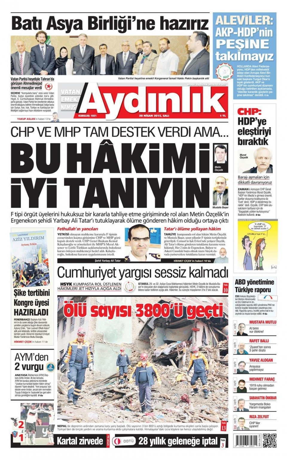 28 Nisan 2015 gazete manşetleri 2