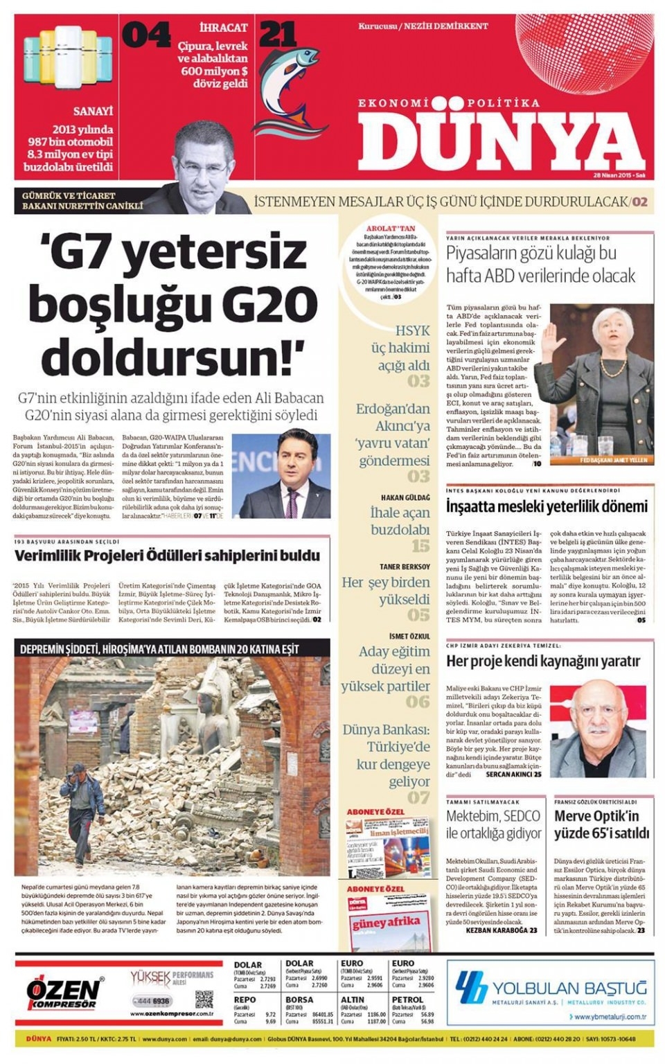 28 Nisan 2015 gazete manşetleri 26