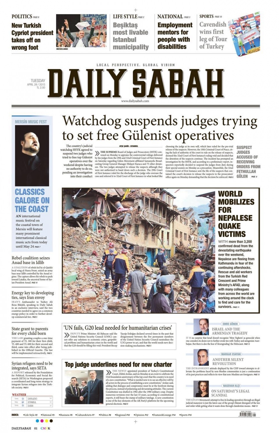 28 Nisan 2015 gazete manşetleri 30