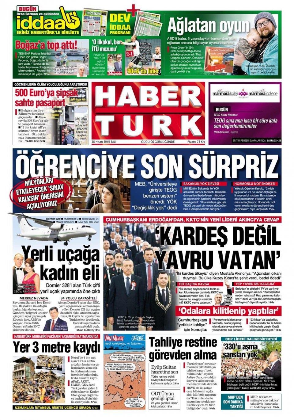 28 Nisan 2015 gazete manşetleri 6