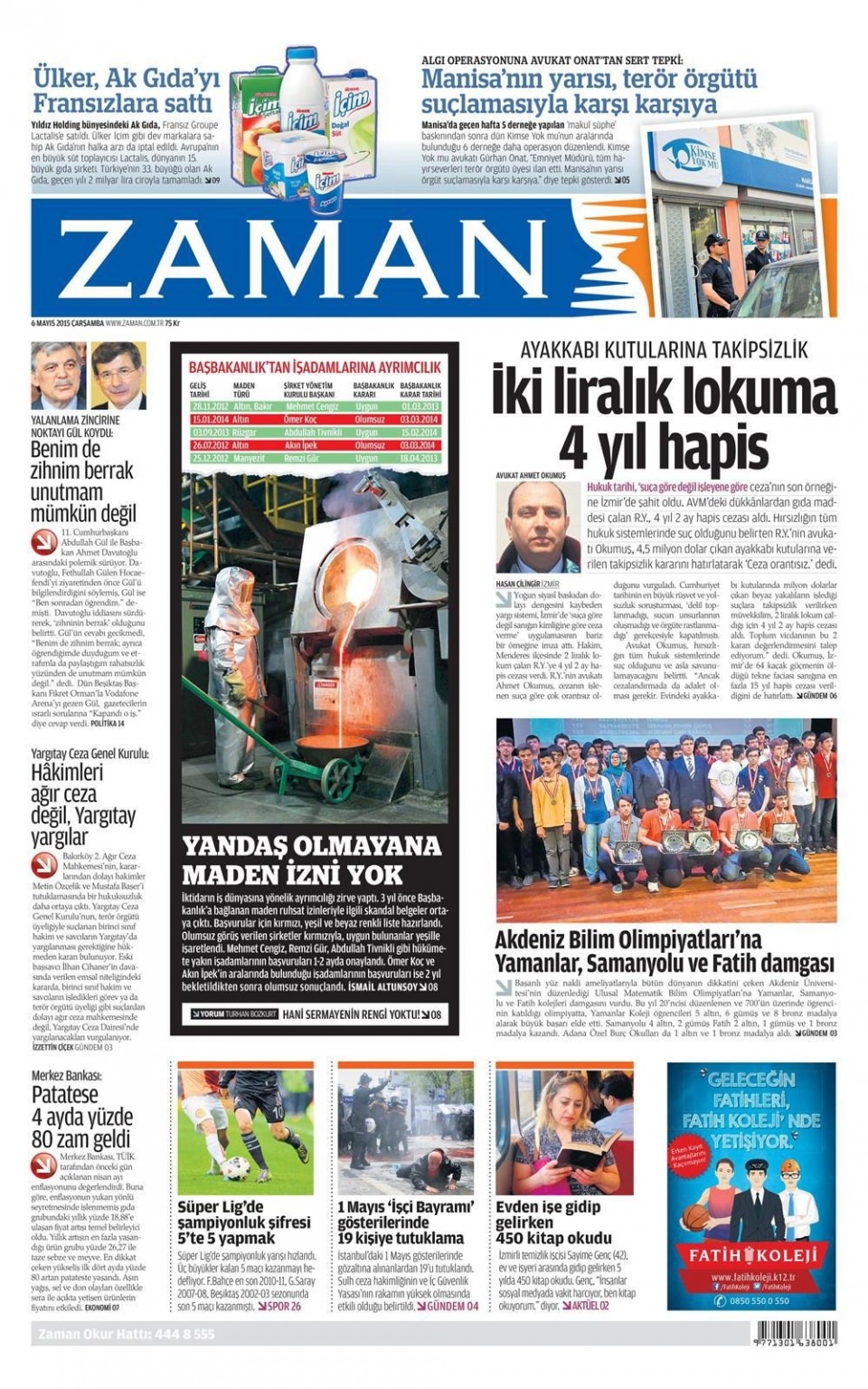 6 Mayıs 2015 gazete manşetleri 21