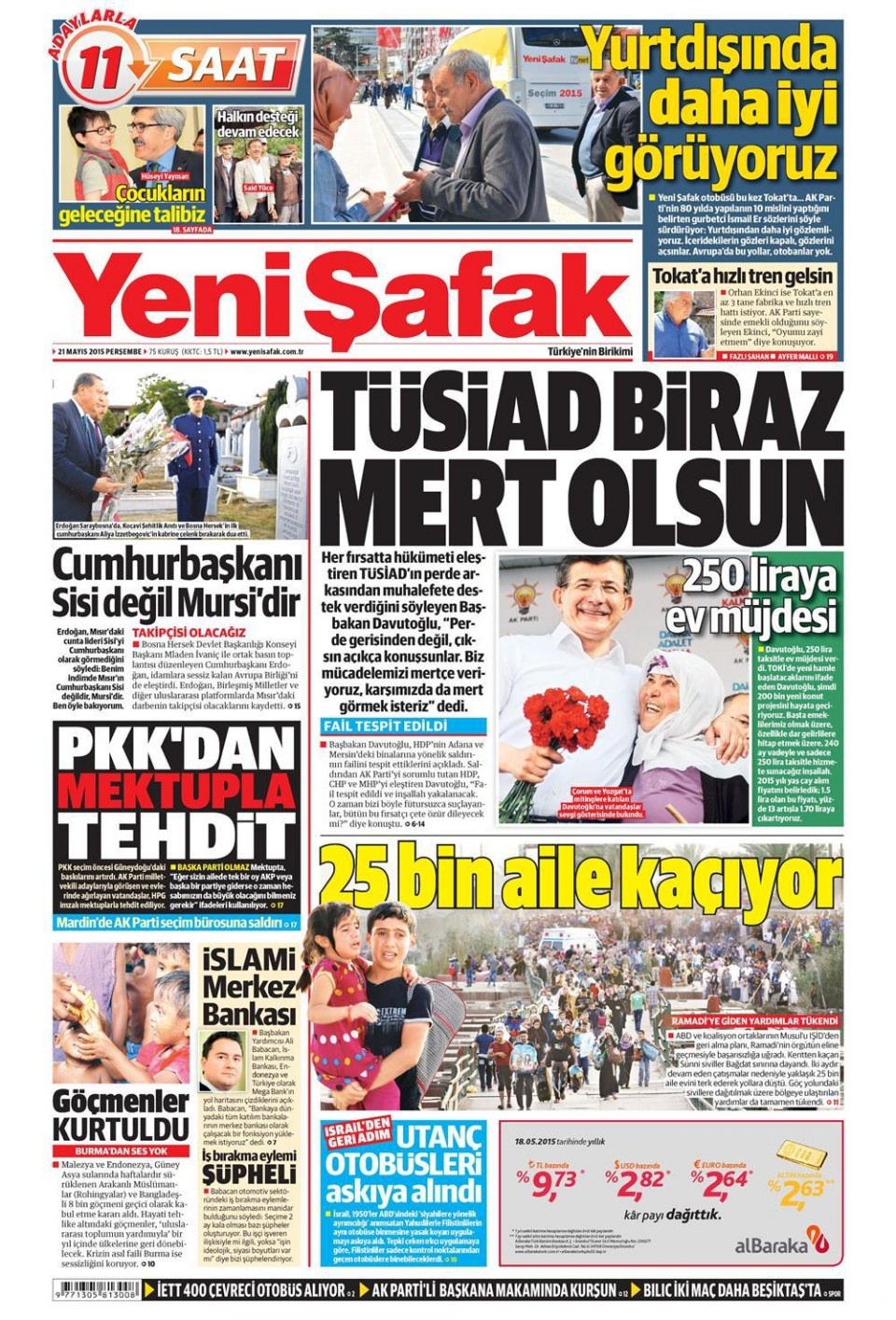 21 Mayıs 2015 gazete manşetleri 21