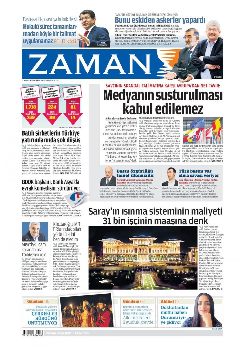 21 Mayıs 2015 gazete manşetleri 22