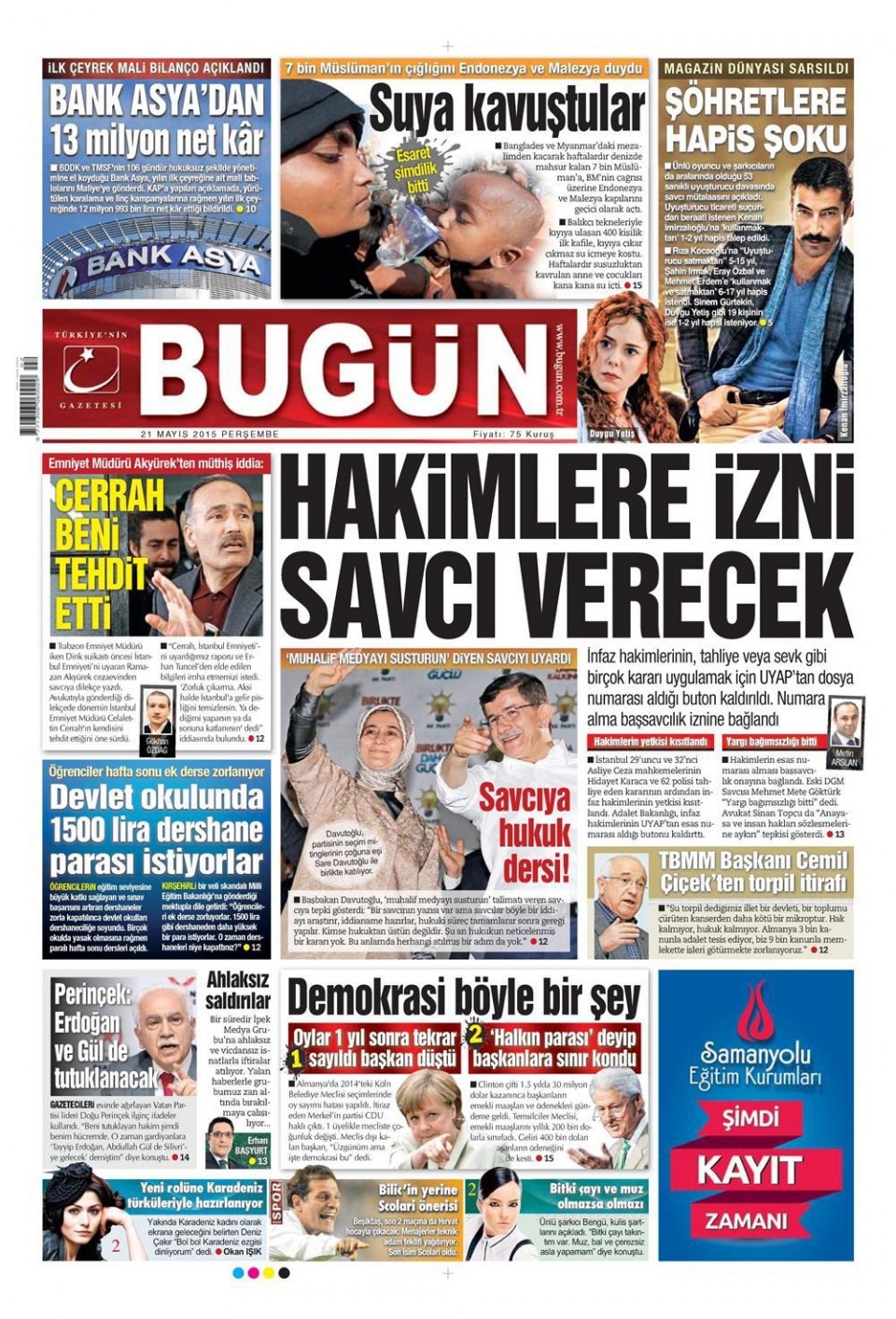 21 Mayıs 2015 gazete manşetleri 24