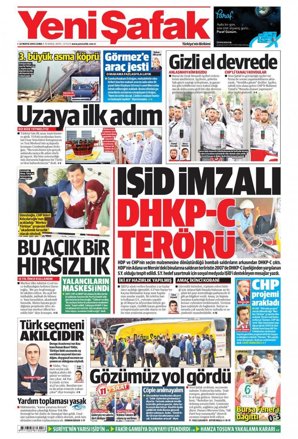 22 Mayıs 2015 gazete manşetleri 22