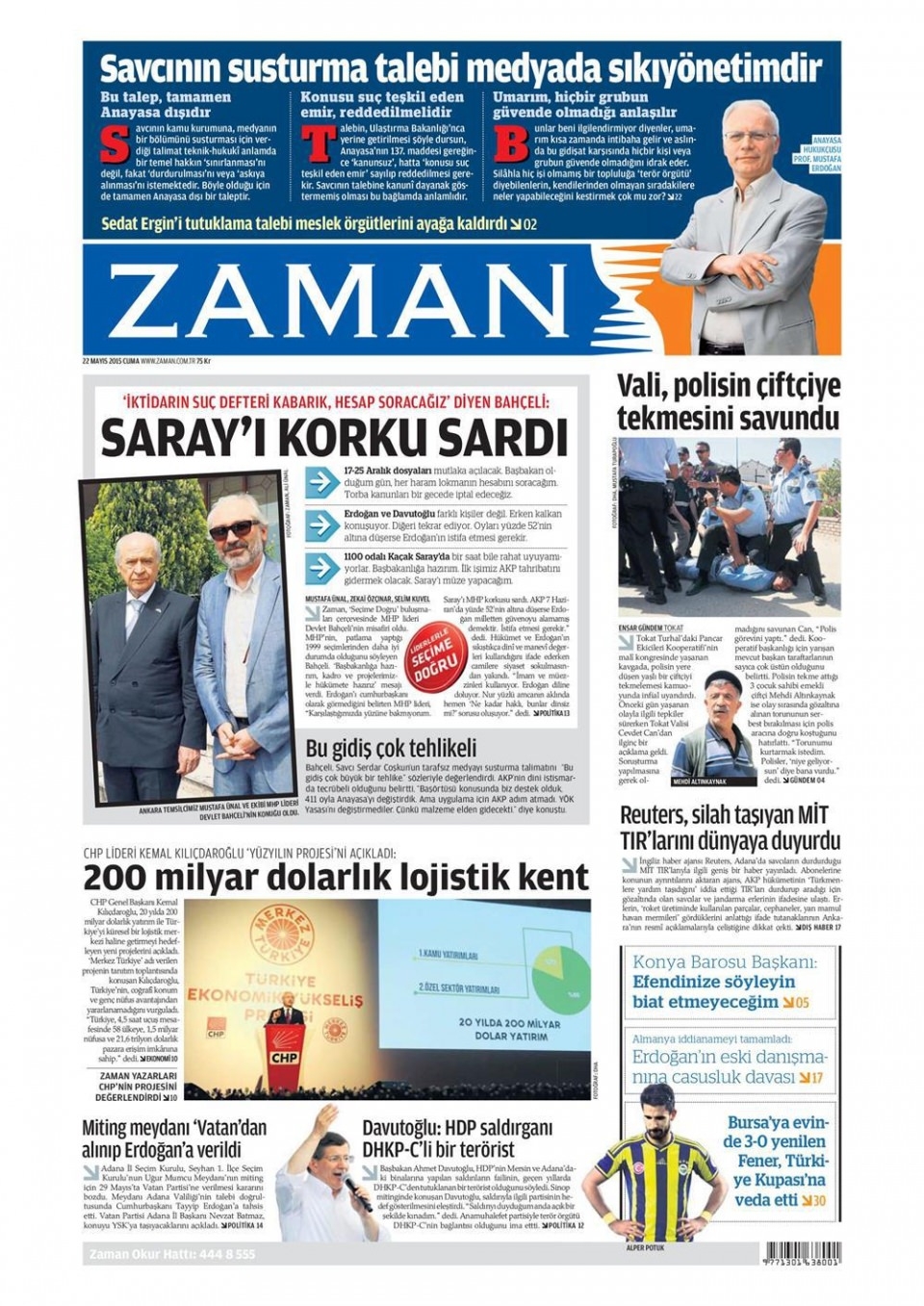 22 Mayıs 2015 gazete manşetleri 23