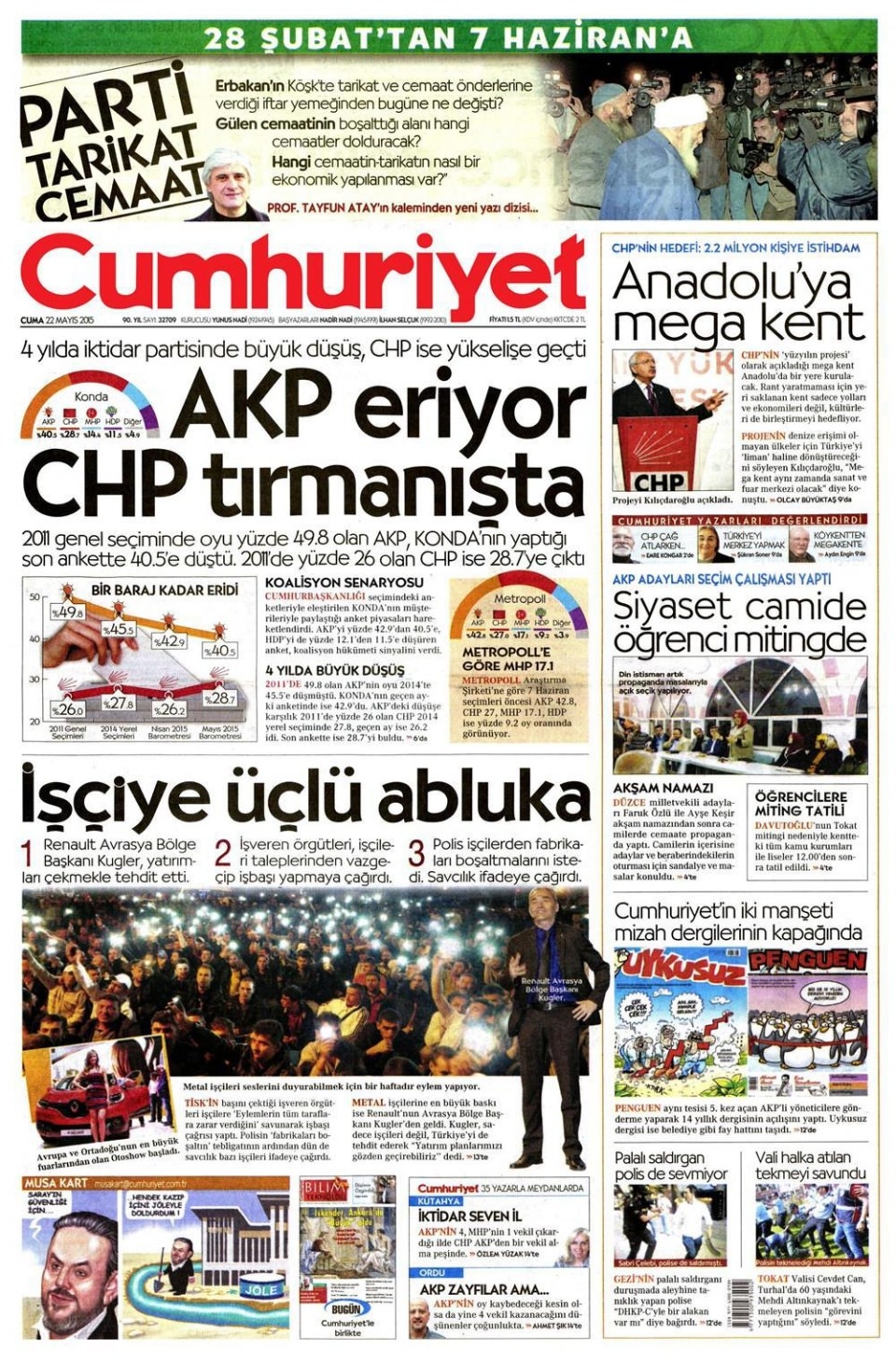 22 Mayıs 2015 gazete manşetleri 3