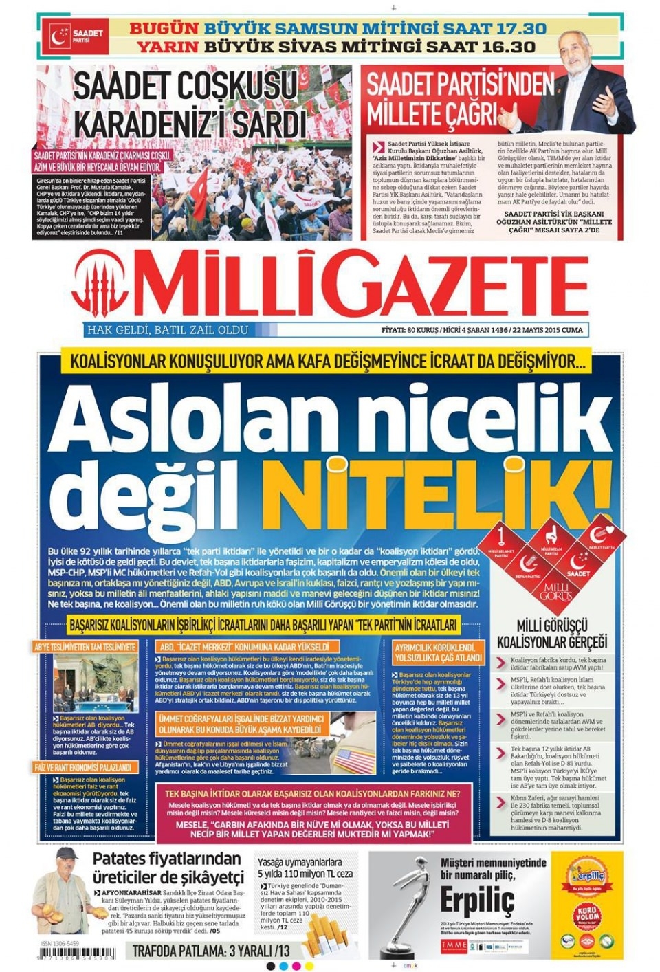 22 Mayıs 2015 gazete manşetleri 8