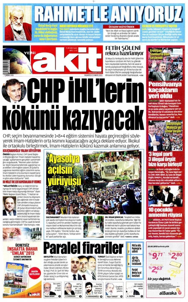 25 Mayıs 2015 gazete manşetleri 19