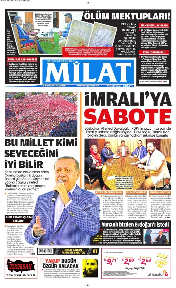 25 Mayıs 2015 gazete manşetleri 8