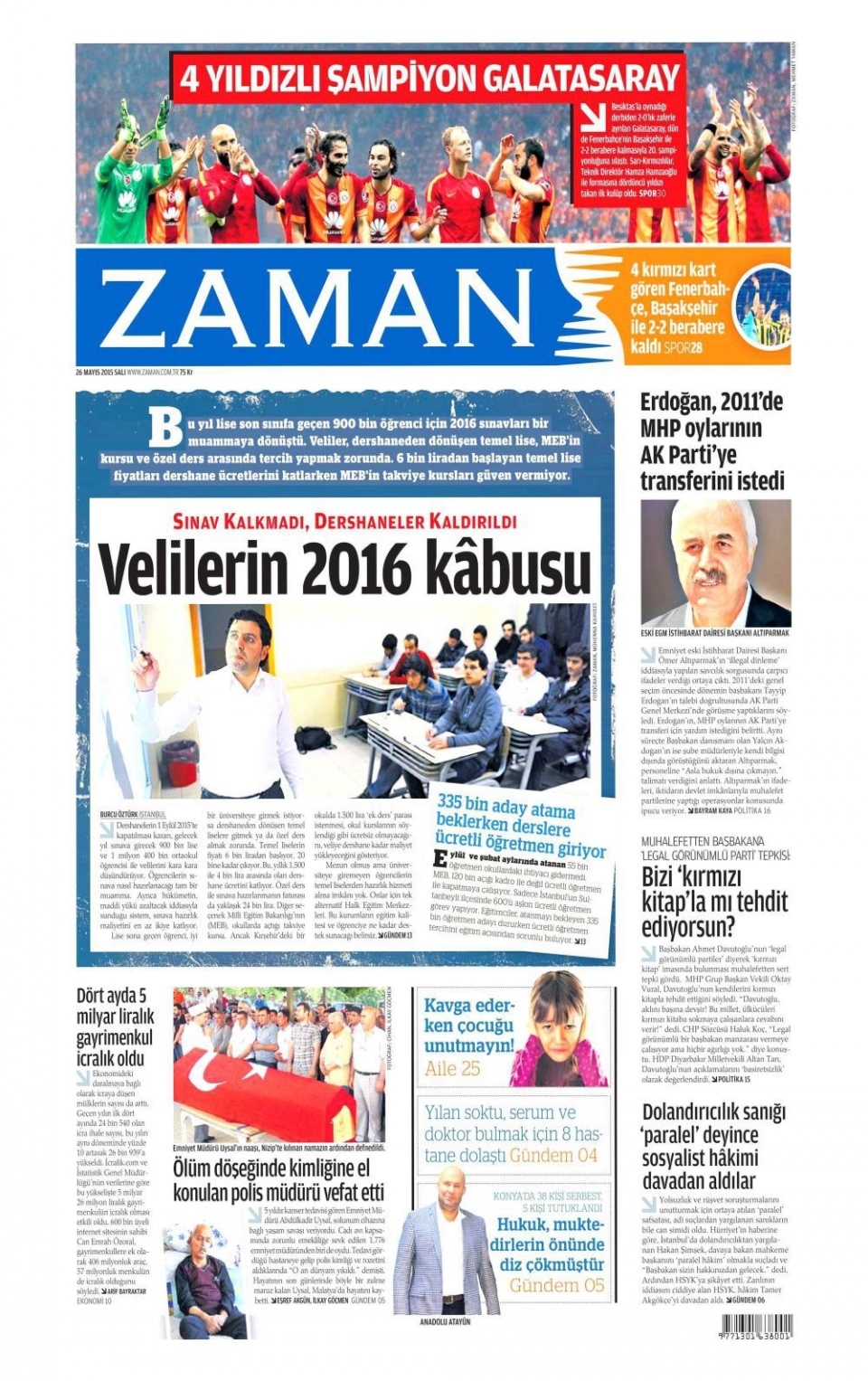 26 Mayıs 2015 gazete manşetleri 22