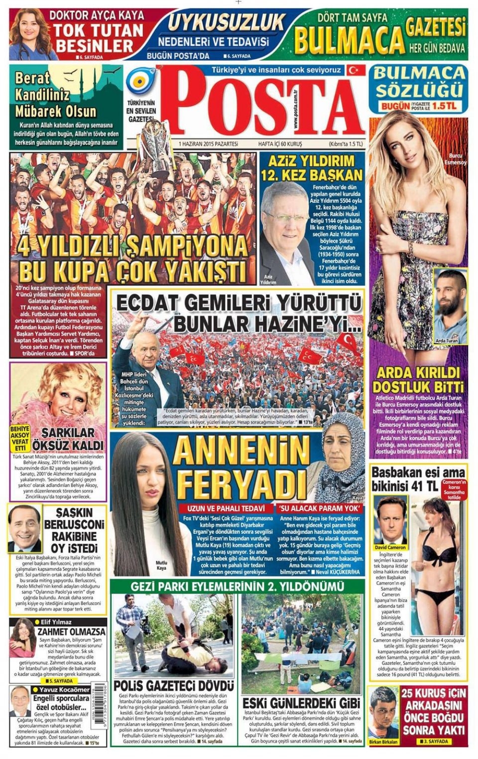 1 Haziran 2015 gazete manşetleri 15
