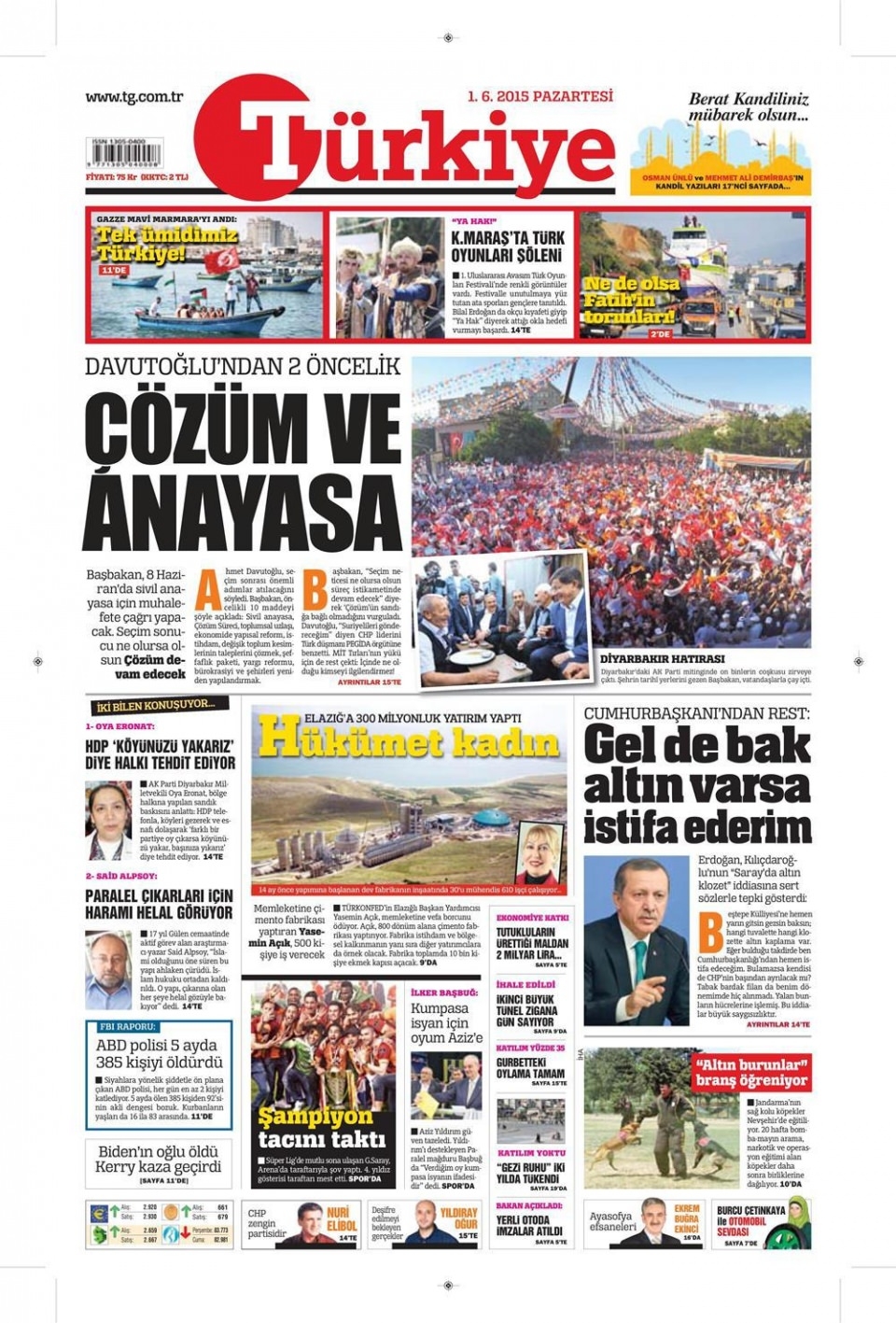 1 Haziran 2015 gazete manşetleri 22