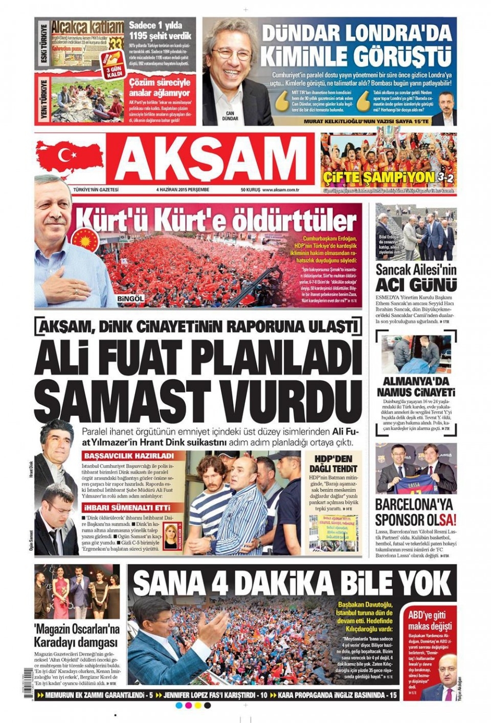 4 Haziran 2015 gazete manşetleri 1
