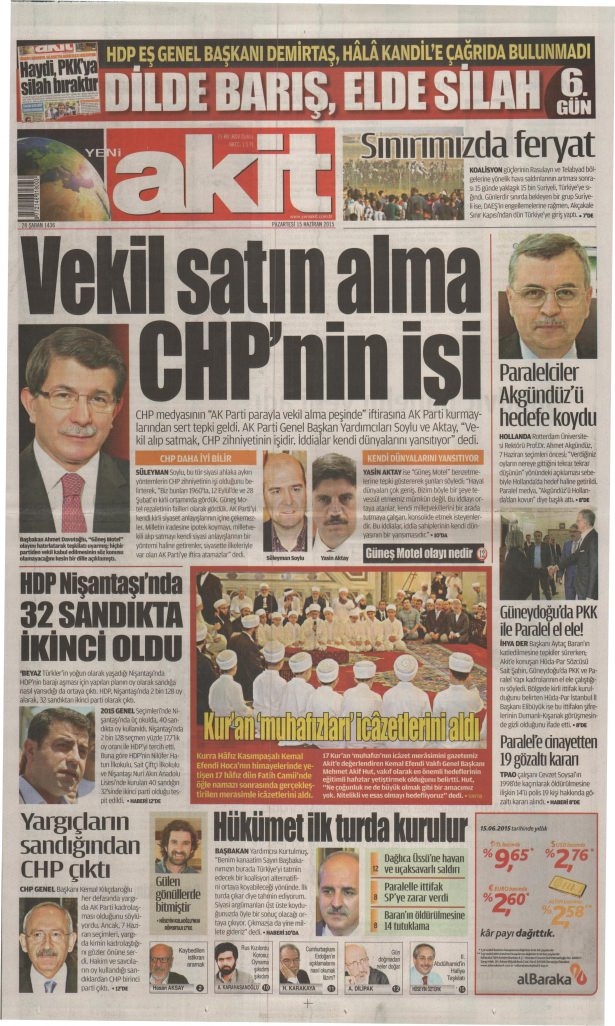 15 Haziran 2015 gazete manşetleri 24