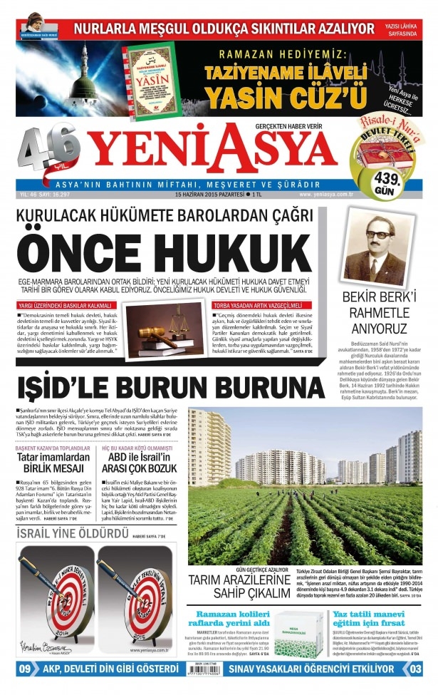 15 Haziran 2015 gazete manşetleri 25