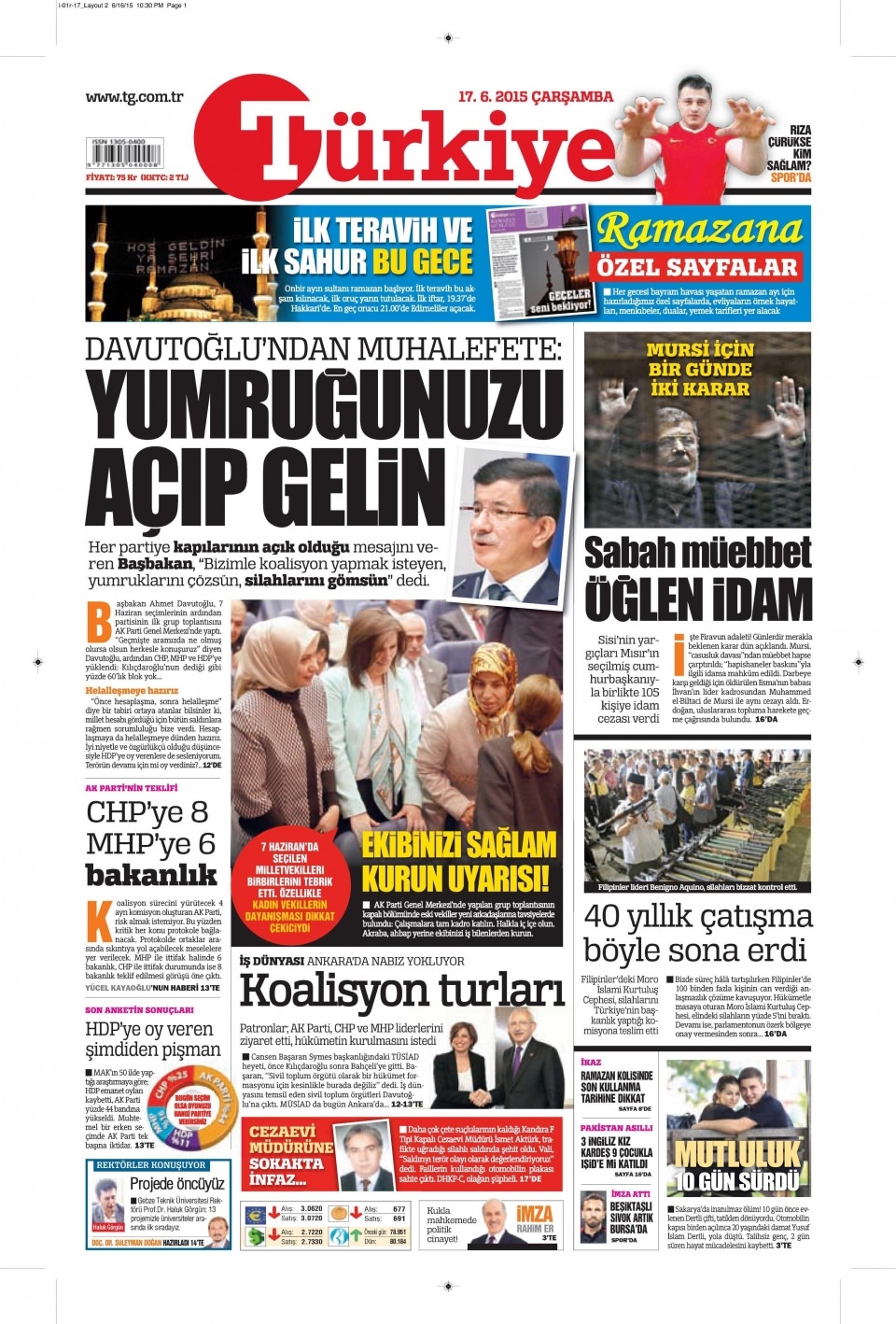 17 Haziran 2015 gazete manşetleri 17