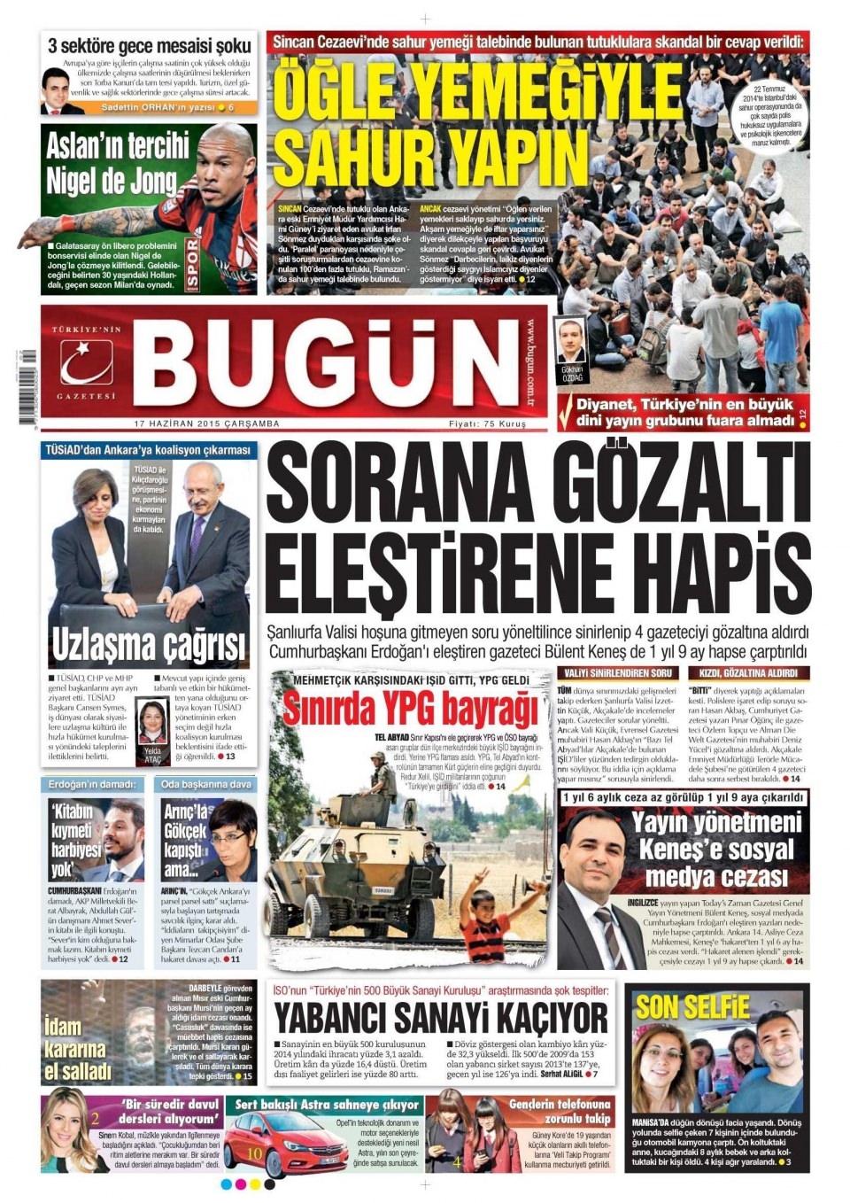 17 Haziran 2015 gazete manşetleri 2