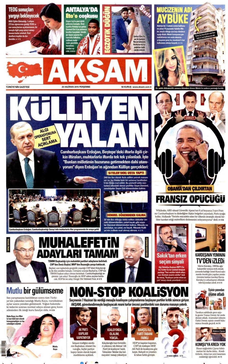 25 Haziran 2015 gazete manşetleri 1