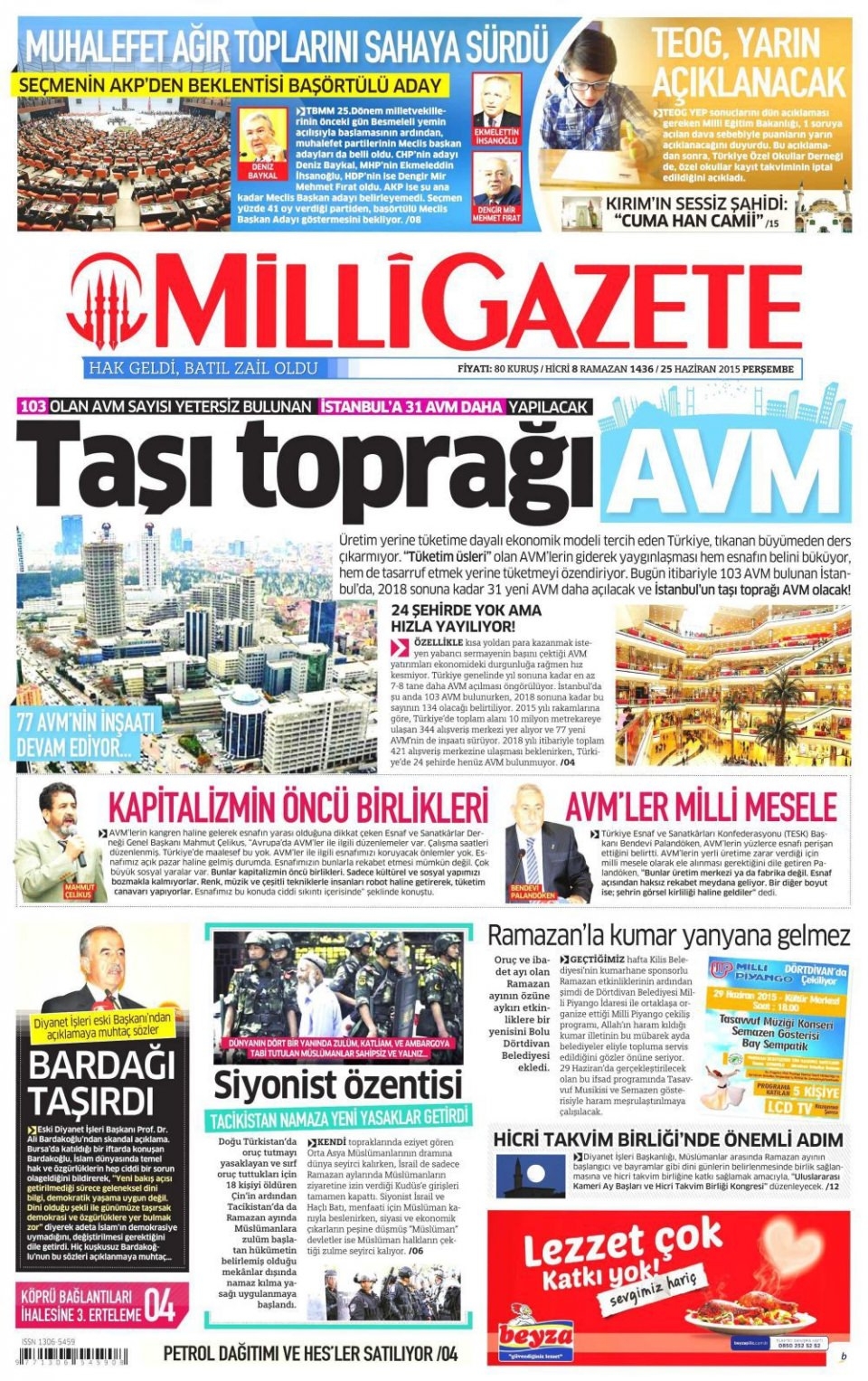 25 Haziran 2015 gazete manşetleri 12