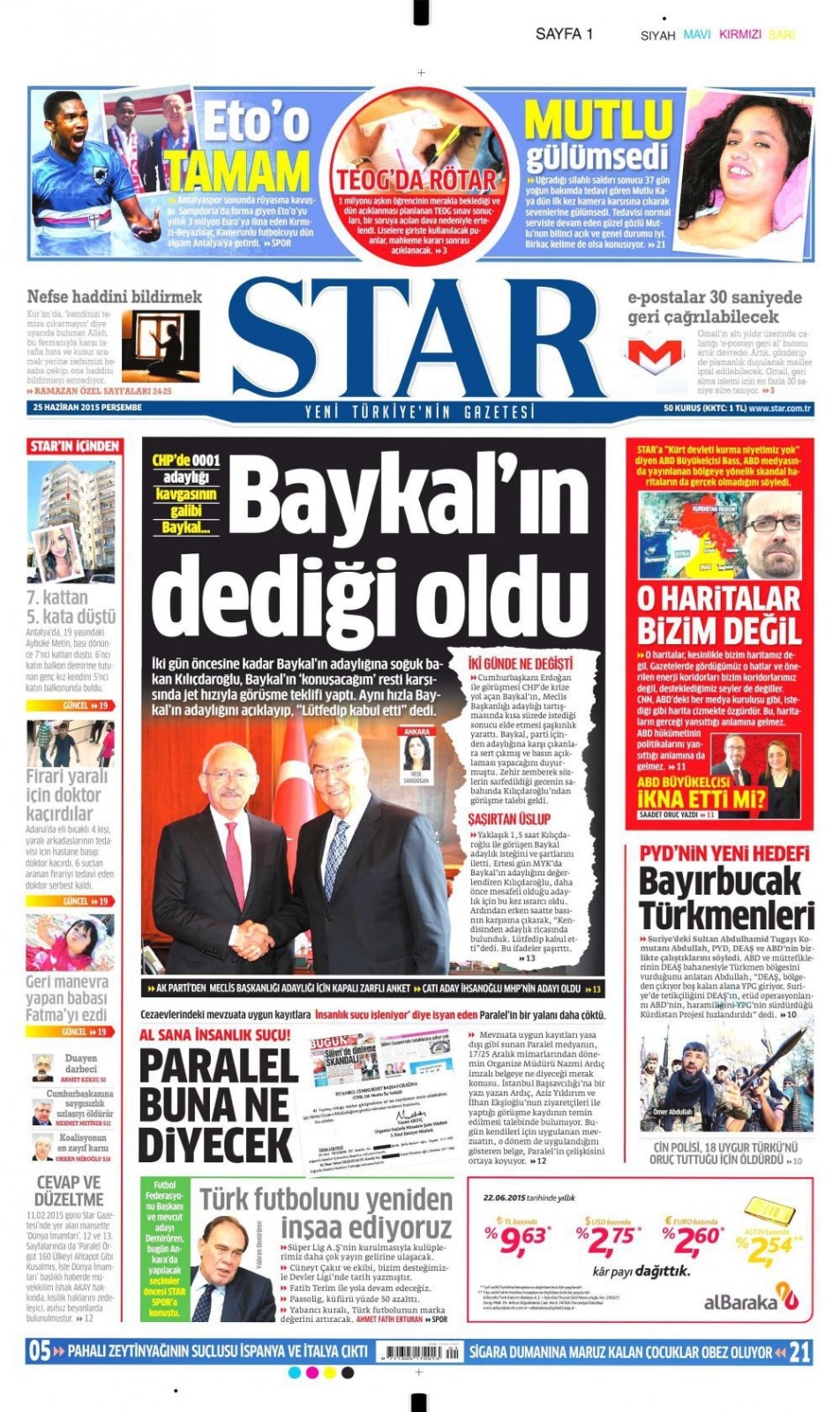 25 Haziran 2015 gazete manşetleri 19