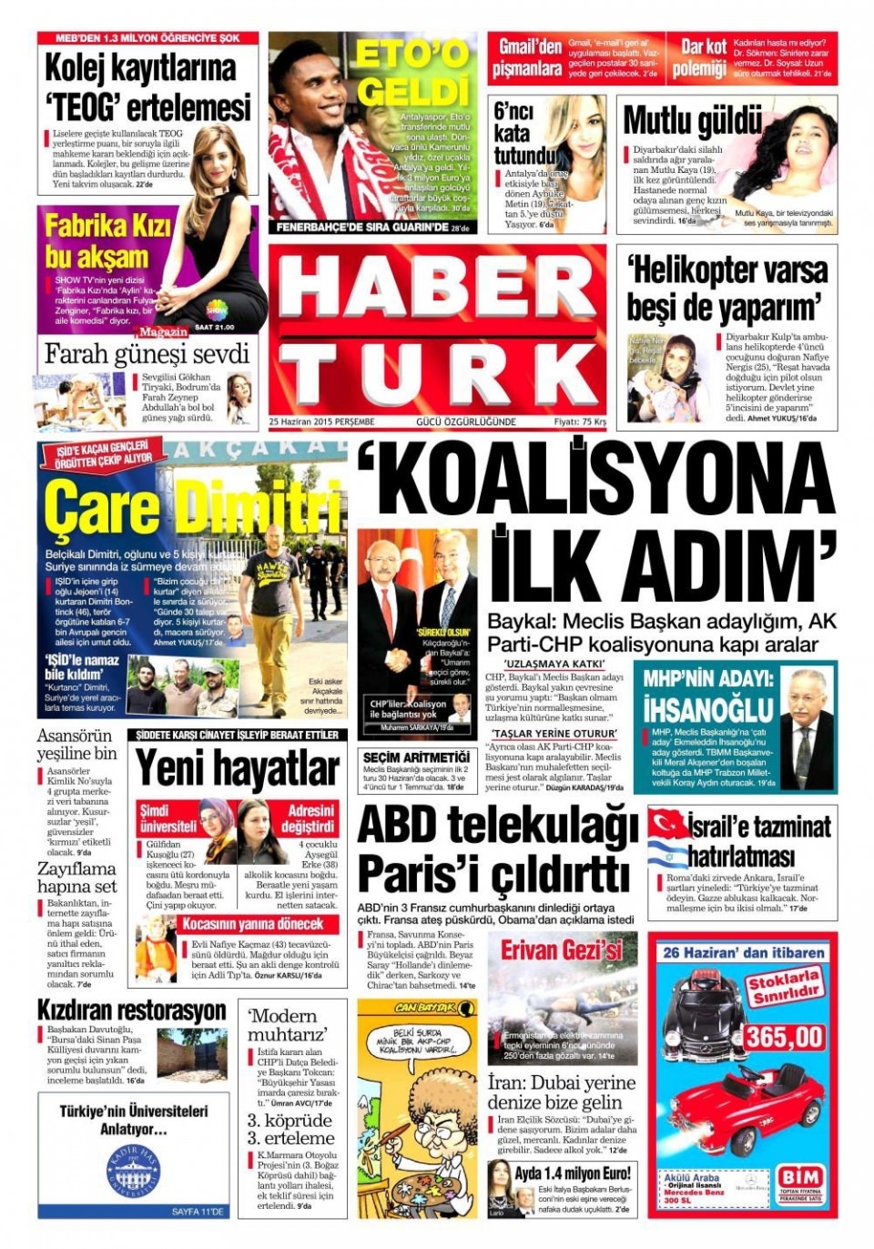 25 Haziran 2015 gazete manşetleri 8