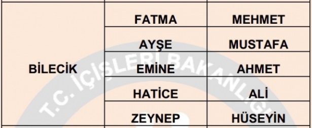 İllere göre en çok kullanılan isimler 10