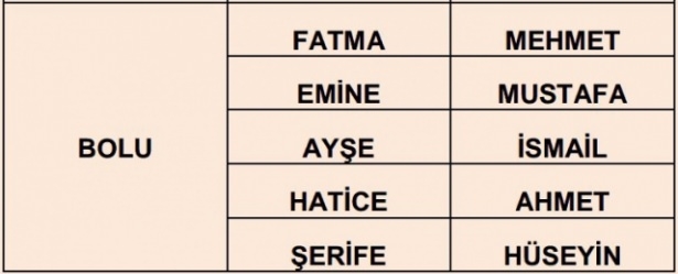 İllere göre en çok kullanılan isimler 13