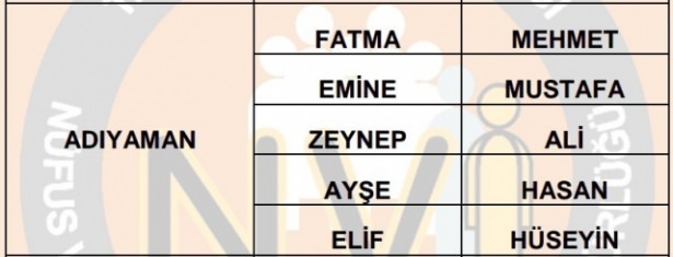 İllere göre en çok kullanılan isimler 2