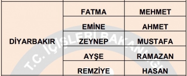 İllere göre en çok kullanılan isimler 20