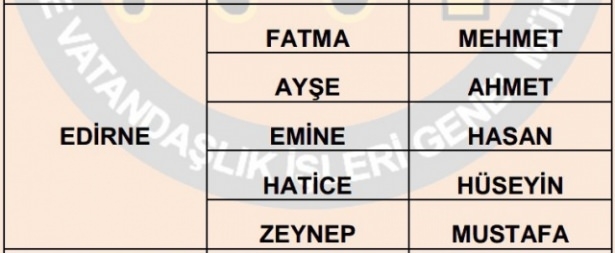 İllere göre en çok kullanılan isimler 22