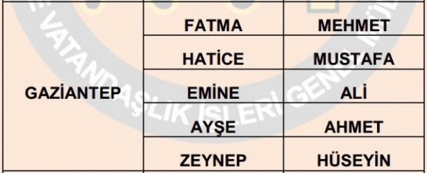 İllere göre en çok kullanılan isimler 28