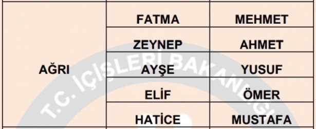 İllere göre en çok kullanılan isimler 4