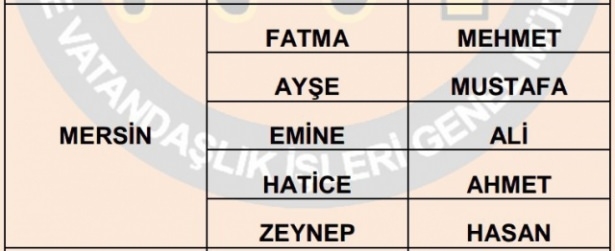 İllere göre en çok kullanılan isimler 55