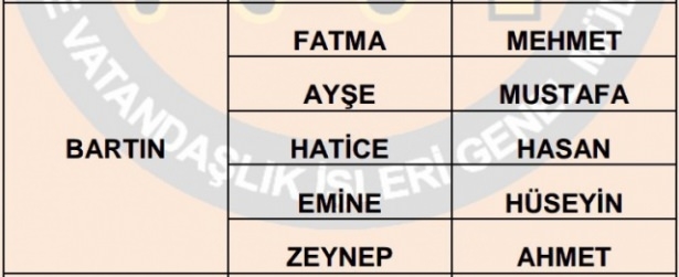 İllere göre en çok kullanılan isimler 7