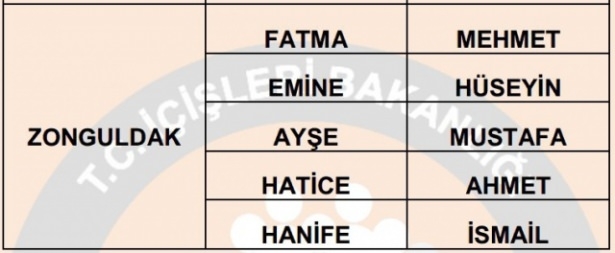 İllere göre en çok kullanılan isimler 81