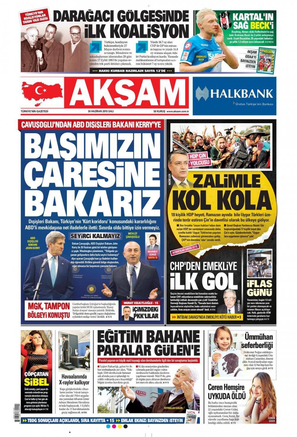 30 Haziran 2015 gazete manşetleri 1