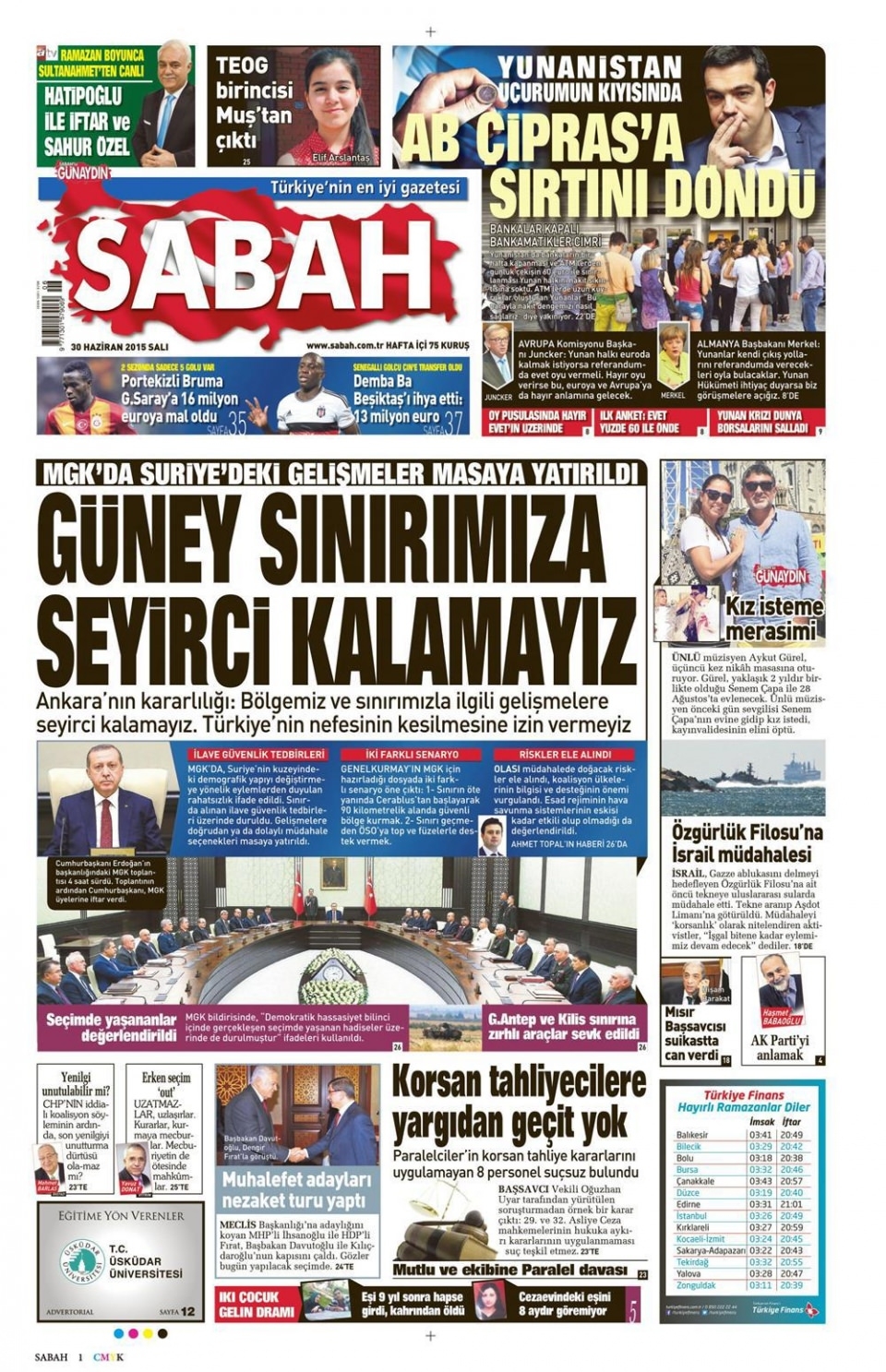 30 Haziran 2015 gazete manşetleri 15