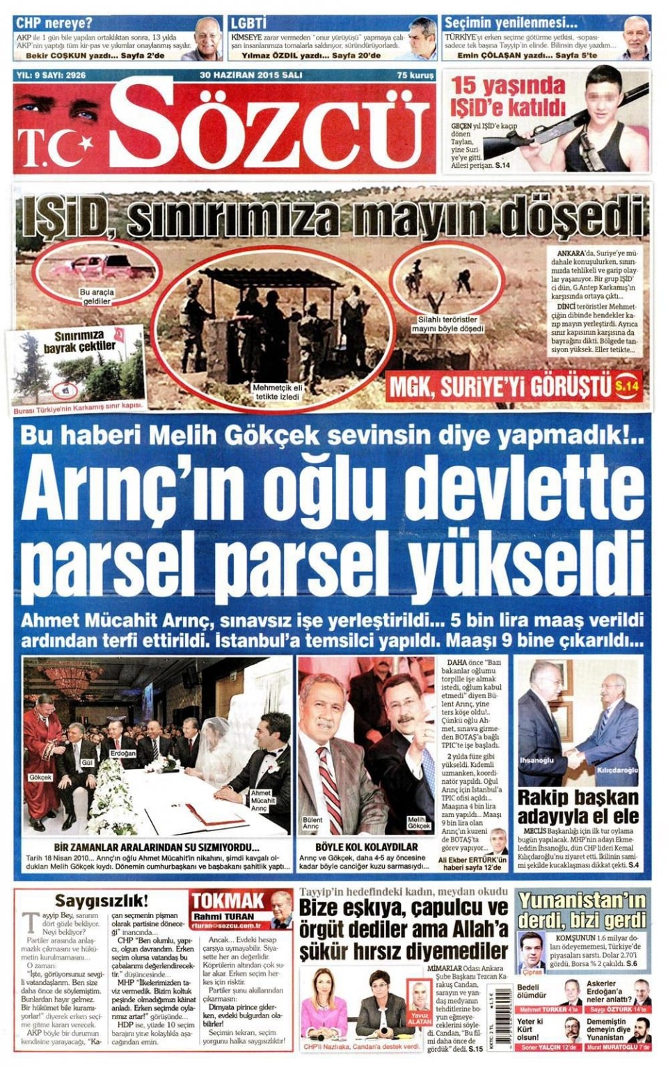 30 Haziran 2015 gazete manşetleri 16
